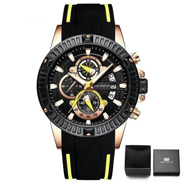 Men's Chronograph Fashion Silicone Quartz Sports Calendar Wristwatches