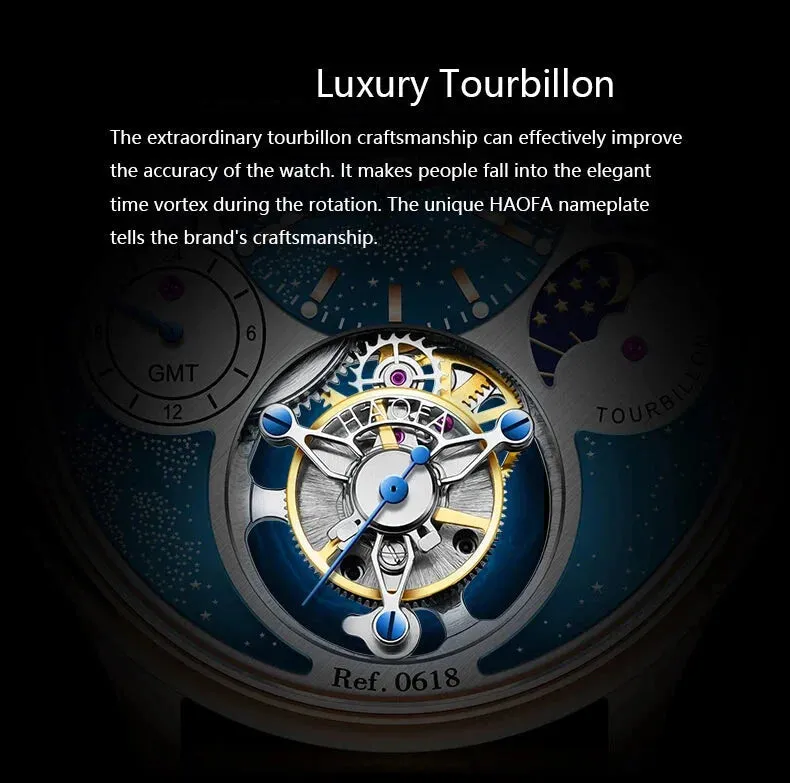 Men's Manual Tourbillon Mechanical Luxury Sapphire Moonphase Business Watch