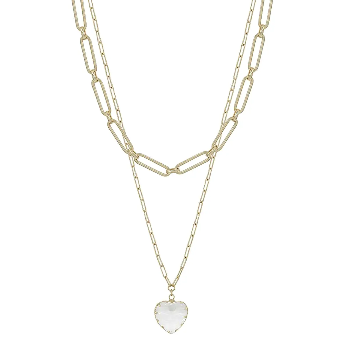 Metal Chain Heart Pendant 2 Layered Necklace