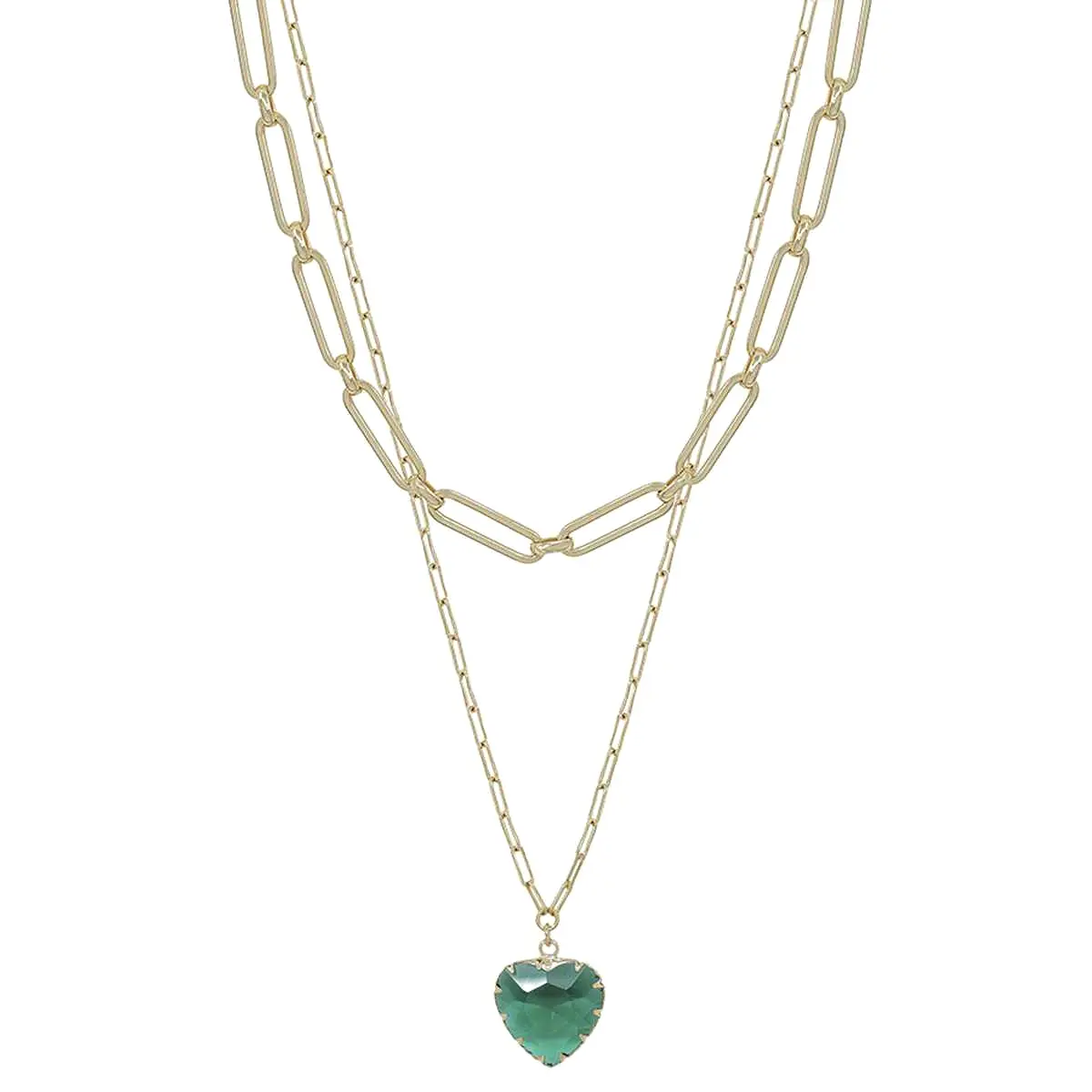 Metal Chain Heart Pendant 2 Layered Necklace