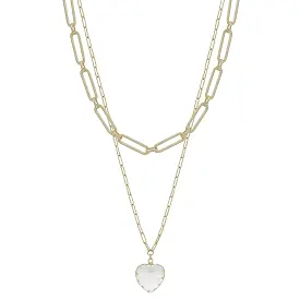 Metal Chain Heart Pendant 2 Layered Necklace