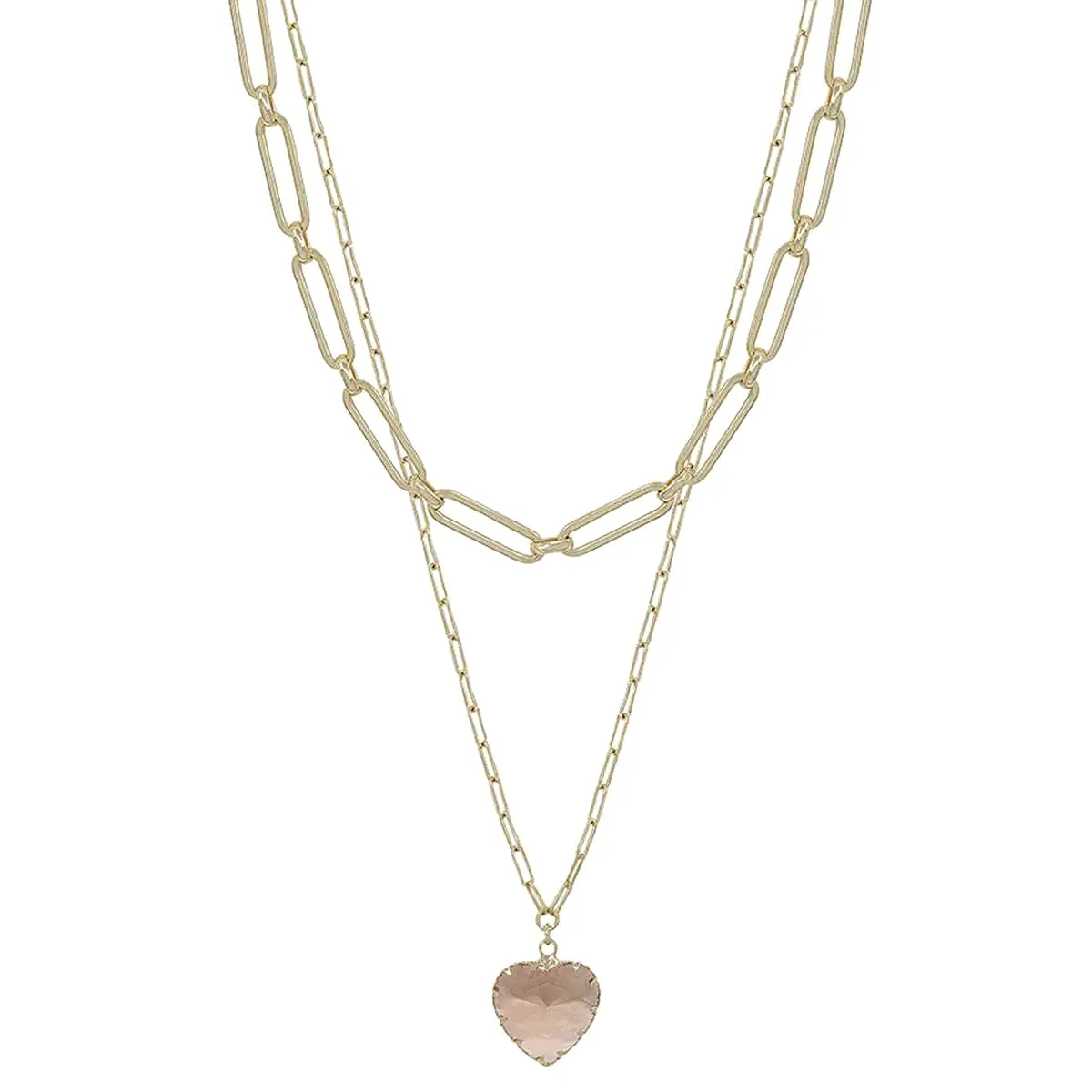 Metal Chain Heart Pendant 2 Layered Necklace