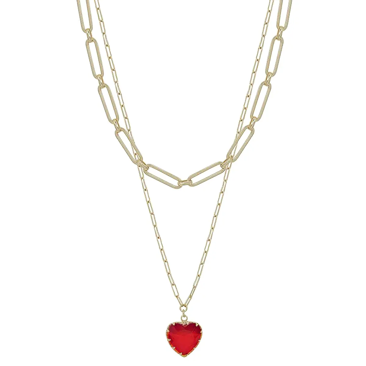 Metal Chain Heart Pendant 2 Layered Necklace