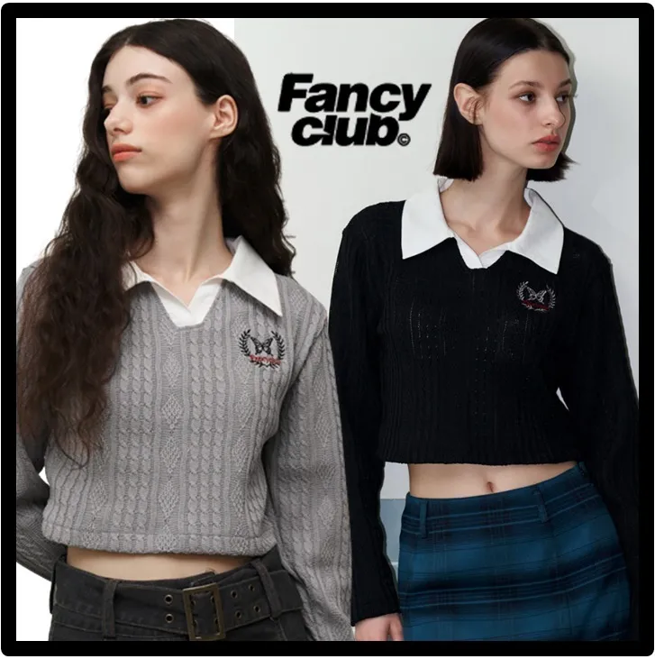 NASTY FANCY CLUB  |Casual Style Street Style Logo V-neck & Crew neck