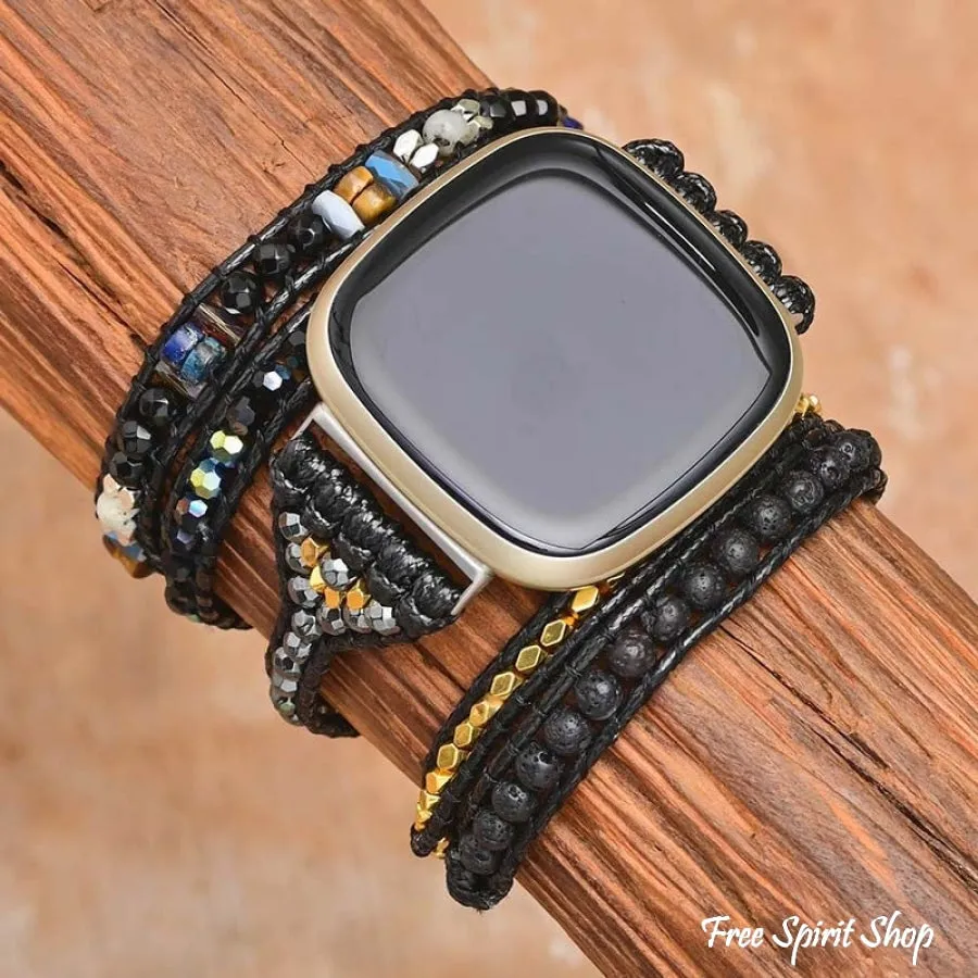 Natural Black Lava Bead Fitbit Watch Band