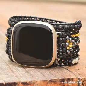 Natural Black Lava Bead Fitbit Watch Band