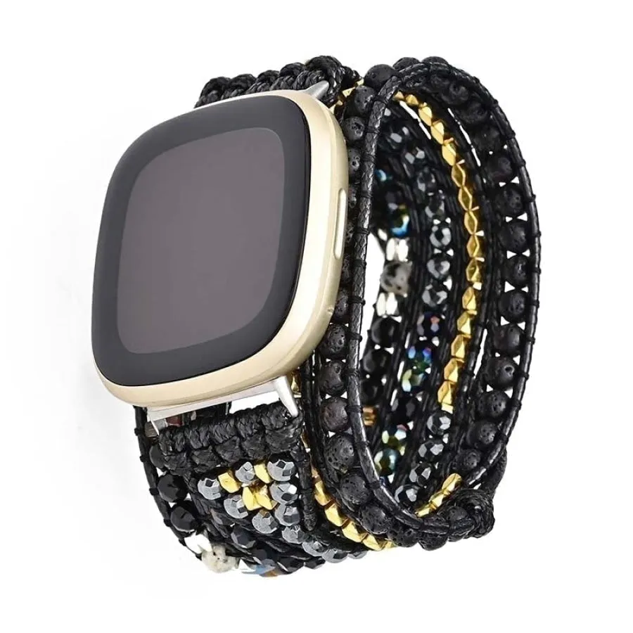 Natural Black Lava Bead Fitbit Watch Band