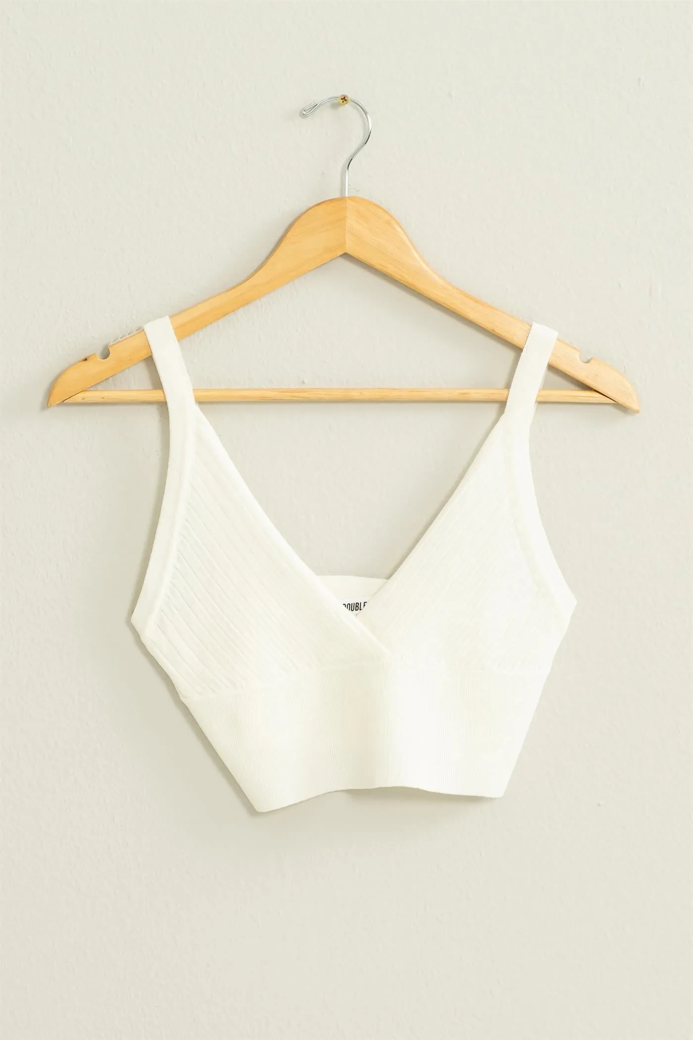 Naty Ribbed Knit V-Neck Crop Top - White