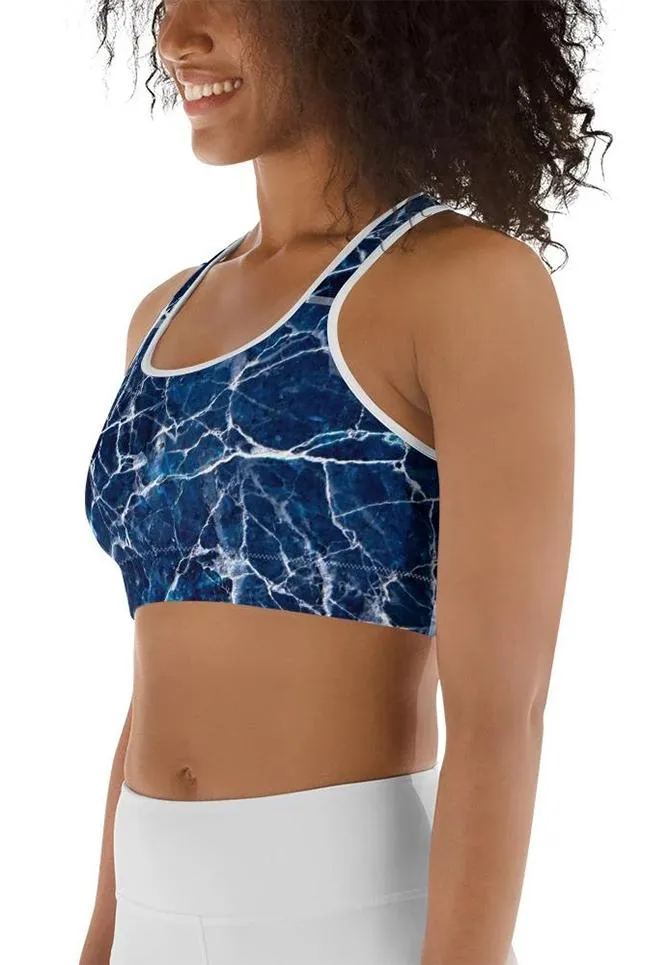 Navy Blue Marble Sports Bra