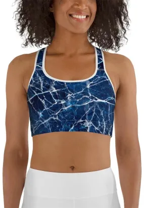 Navy Blue Marble Sports Bra