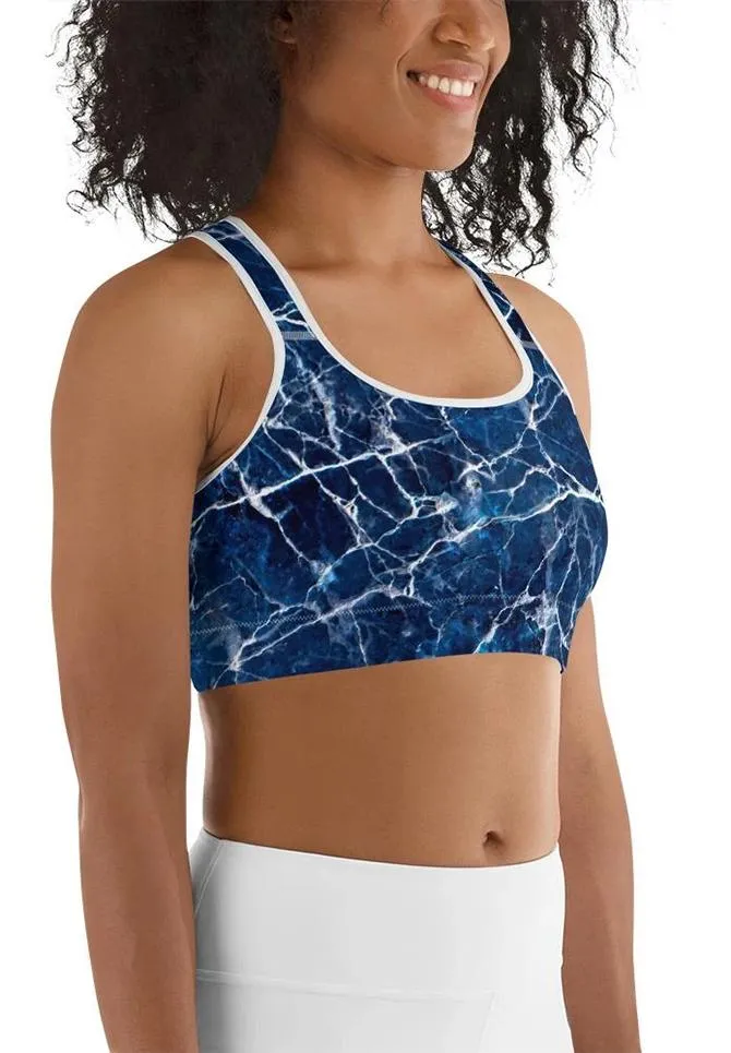 Navy Blue Marble Sports Bra