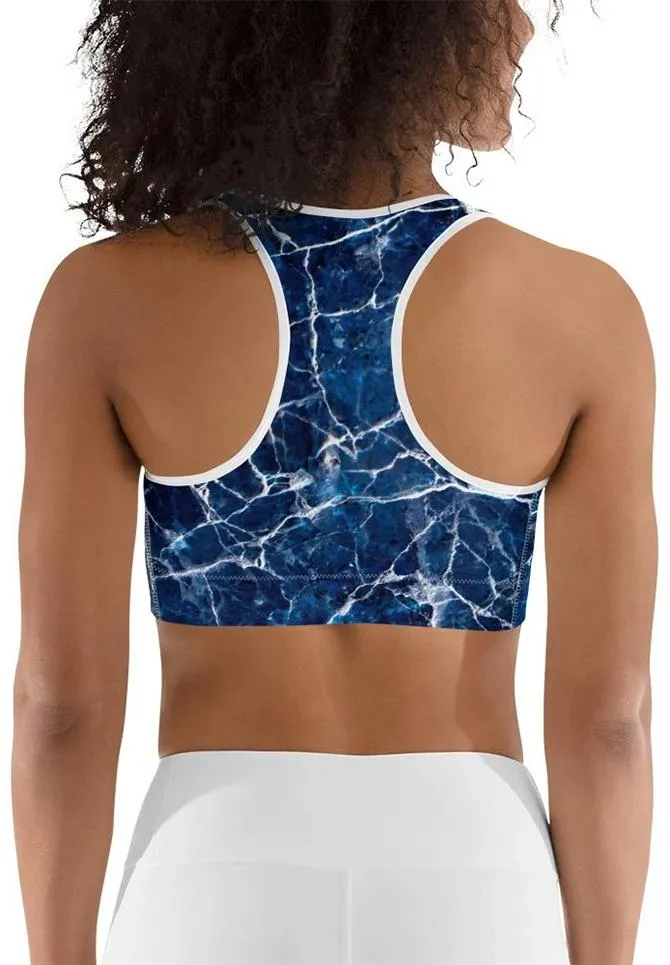 Navy Blue Marble Sports Bra