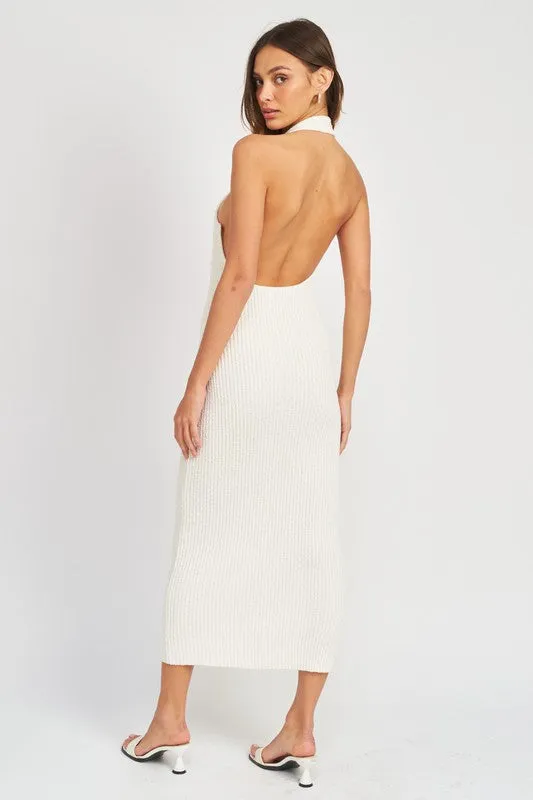 Nayeli Knit Ribbed Halter Bodycon Midi Dress - White