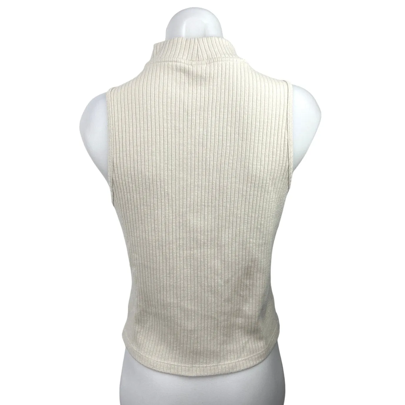 Old Navy Cream Ribbed Knit Sleeveless Mock Neck Stretch Pullover Tank Top Size L