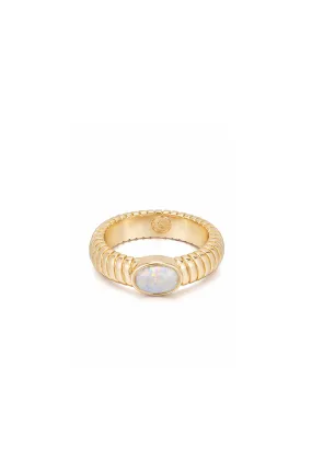 Opal Center Stone Flex Ribbed Ring