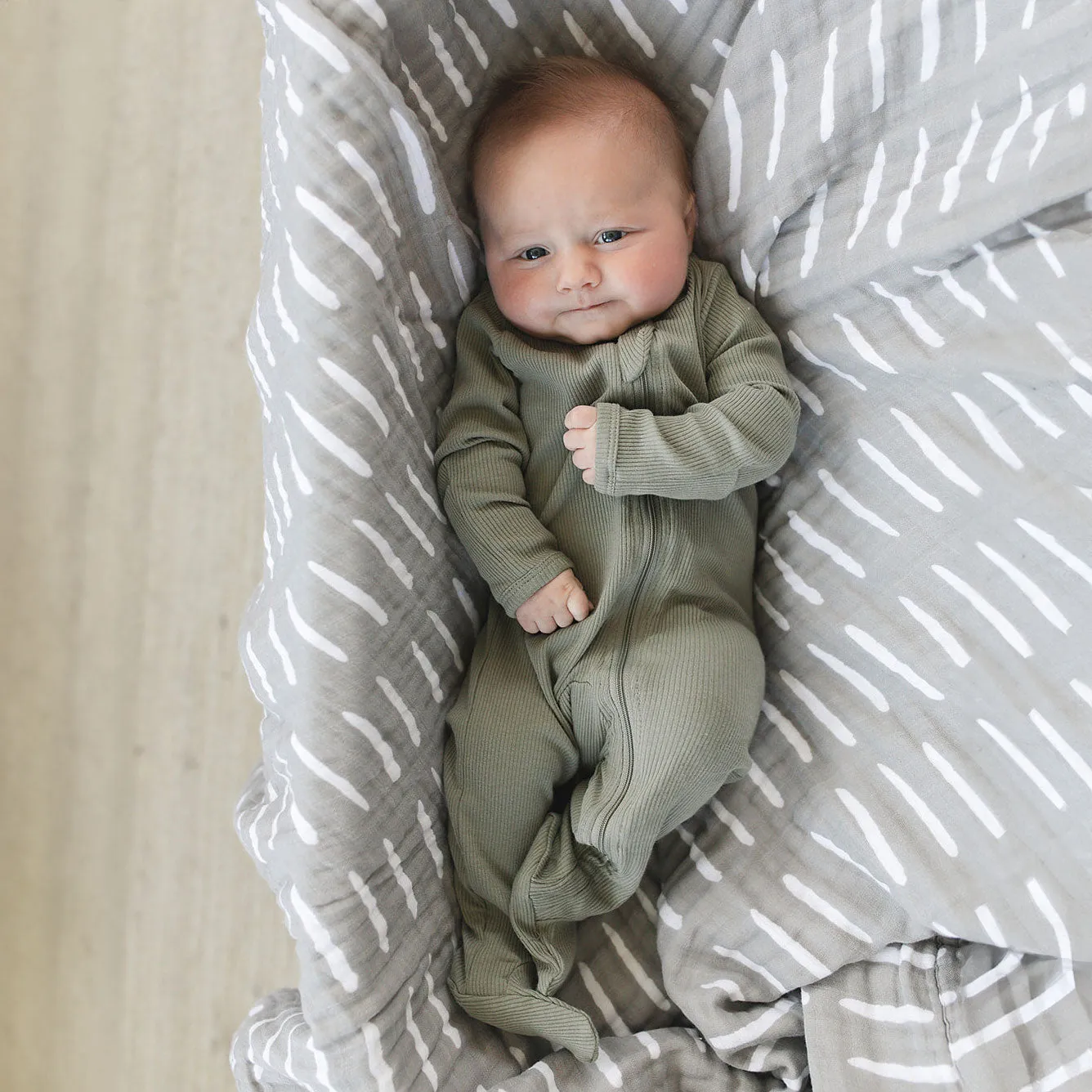 Organic Cotton Ribbed Zipper Pajama - Green