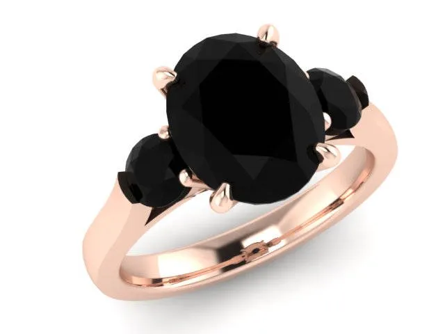 Oval Genuine Black Diamond Engagement Ring 14k Rose Gold Three-Stone Wedding Ring Black Diamond Bridal Jewelry Unique Marriage R