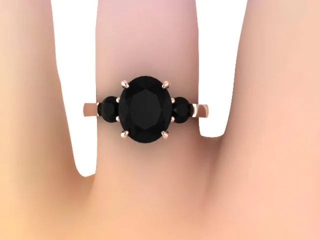 Oval Genuine Black Diamond Engagement Ring 14k Rose Gold Three-Stone Wedding Ring Black Diamond Bridal Jewelry Unique Marriage R