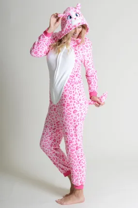 Plush Pink Leopard Animal Onesie Pajama Costume