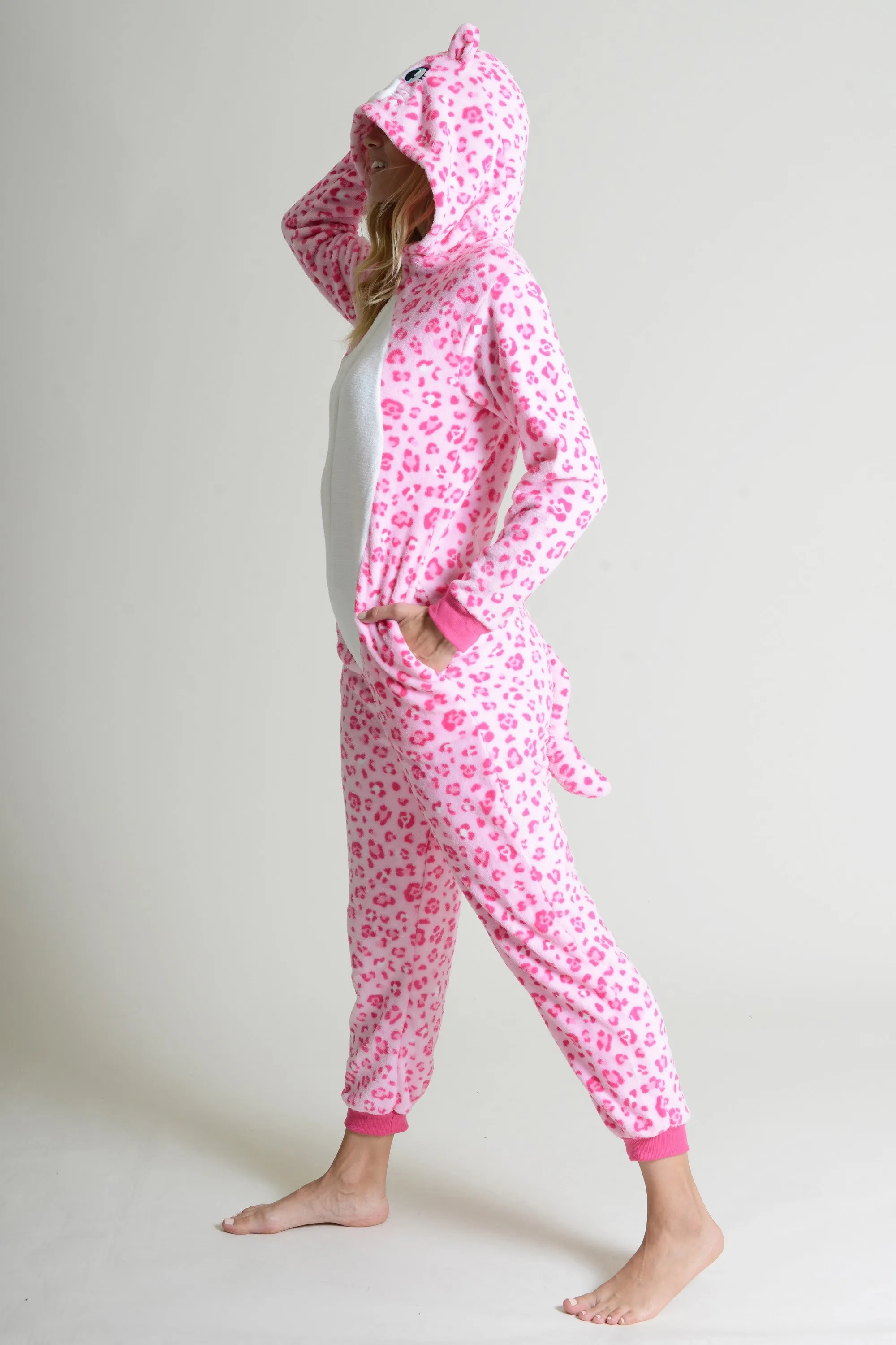 Plush Pink Leopard Animal Onesie Pajama Costume