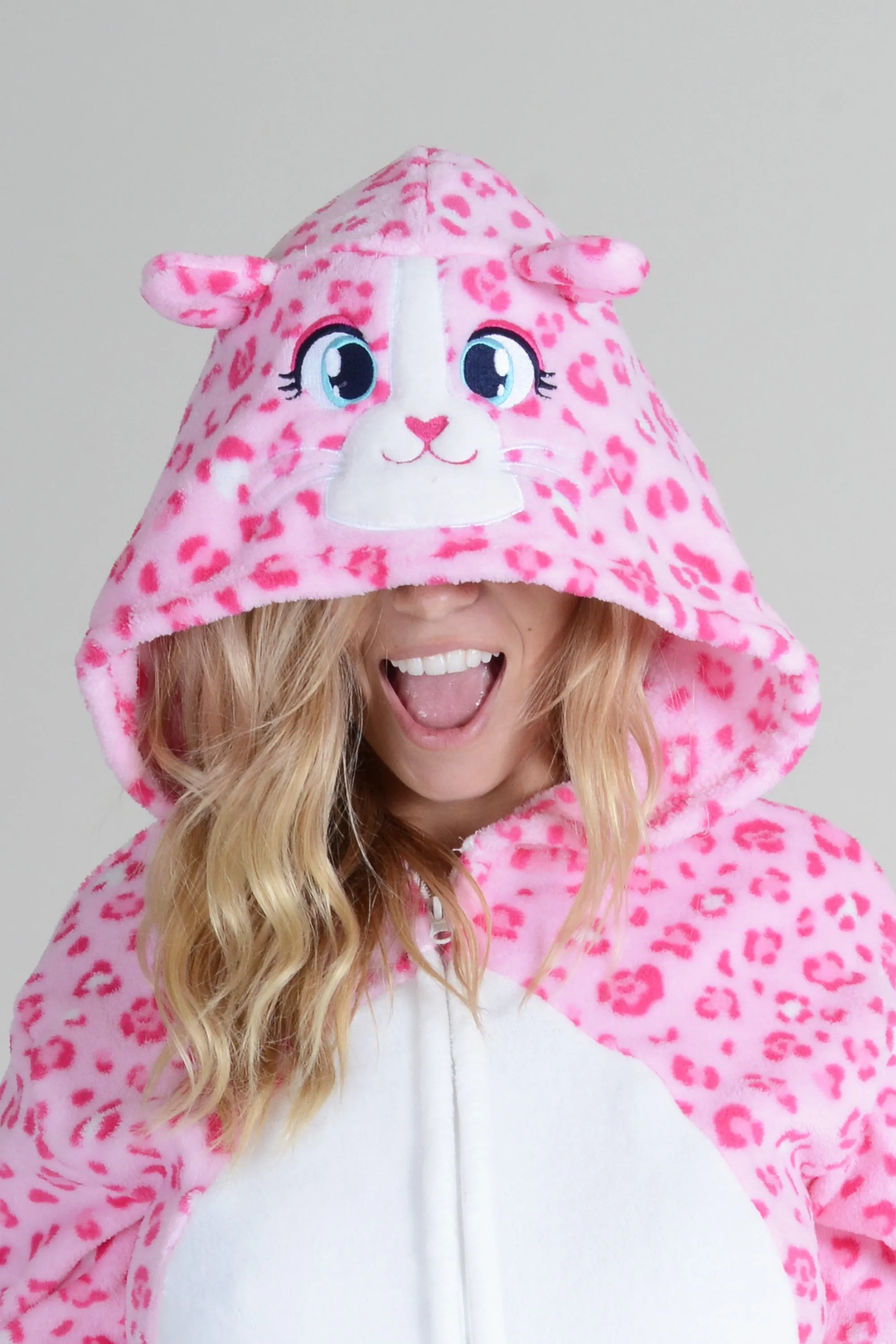 Plush Pink Leopard Animal Onesie Pajama Costume