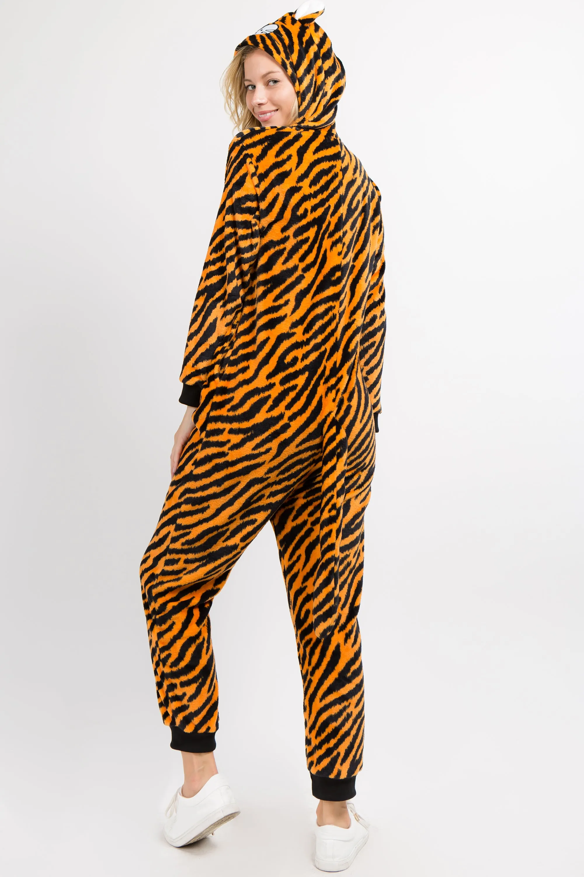 Plush Striped Tiger Animal Onesie Pajama Costume