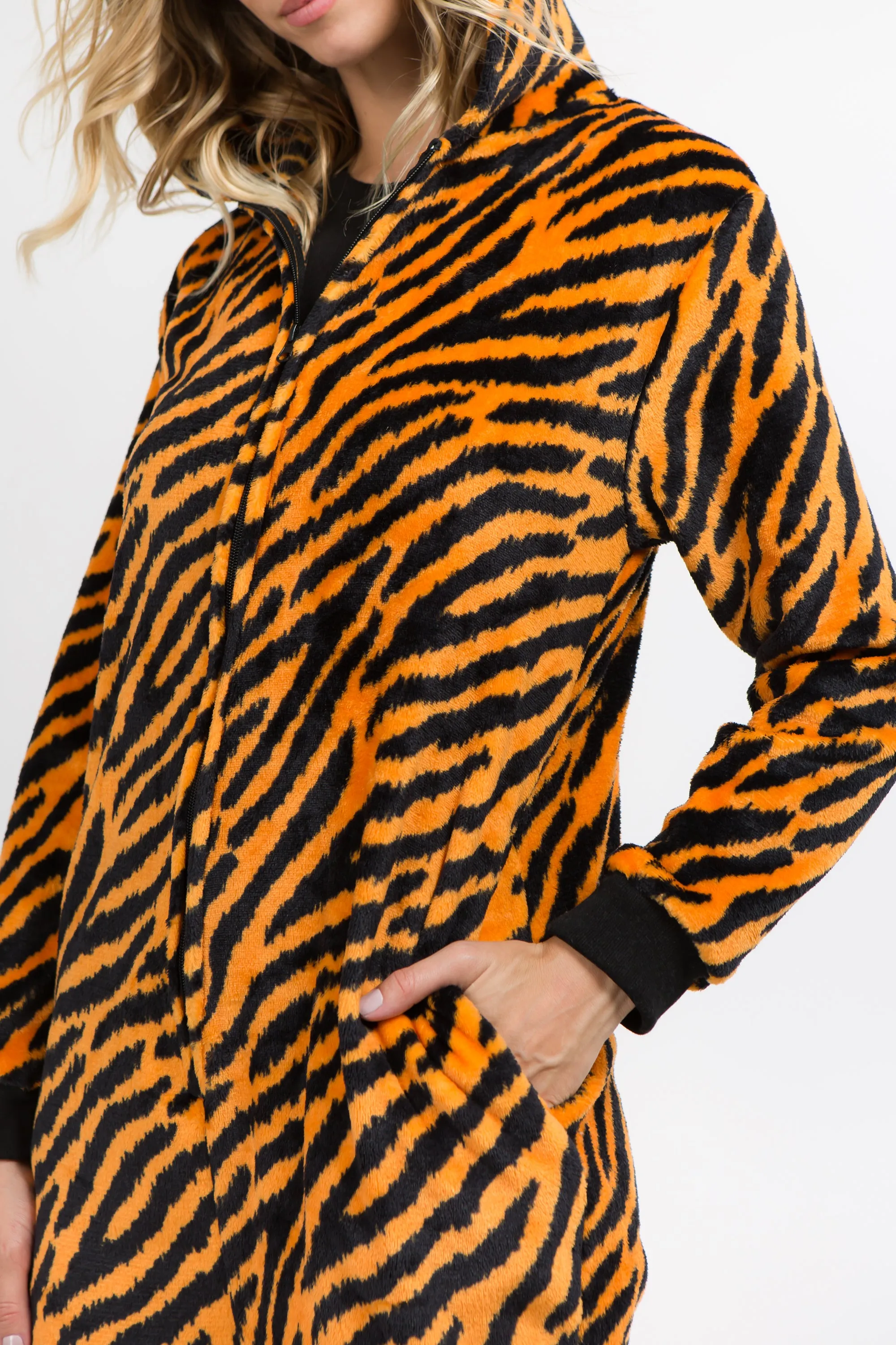 Plush Striped Tiger Animal Onesie Pajama Costume