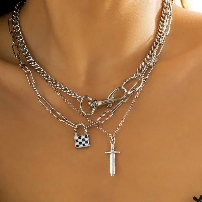 Punk Checkerboard Pendant Necklaces