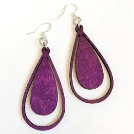 Purple Double Drop Wood Earrings