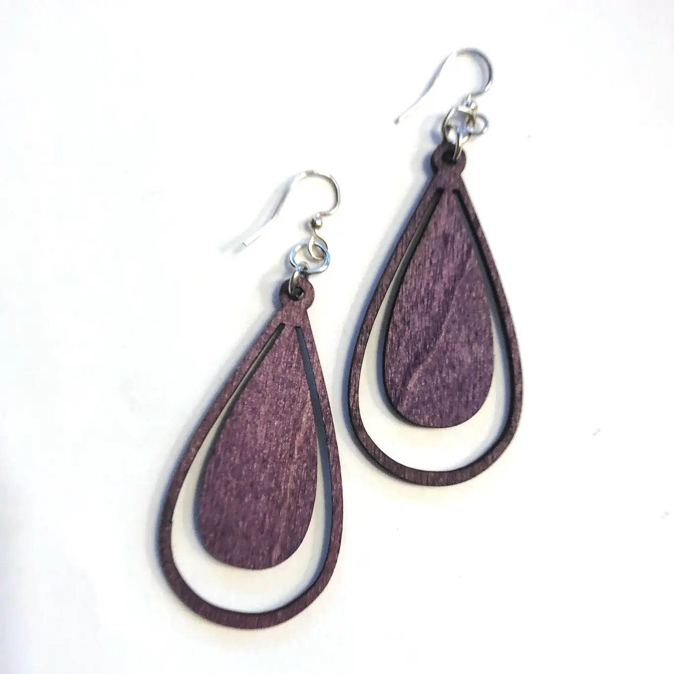 Purple Double Drop Wood Earrings