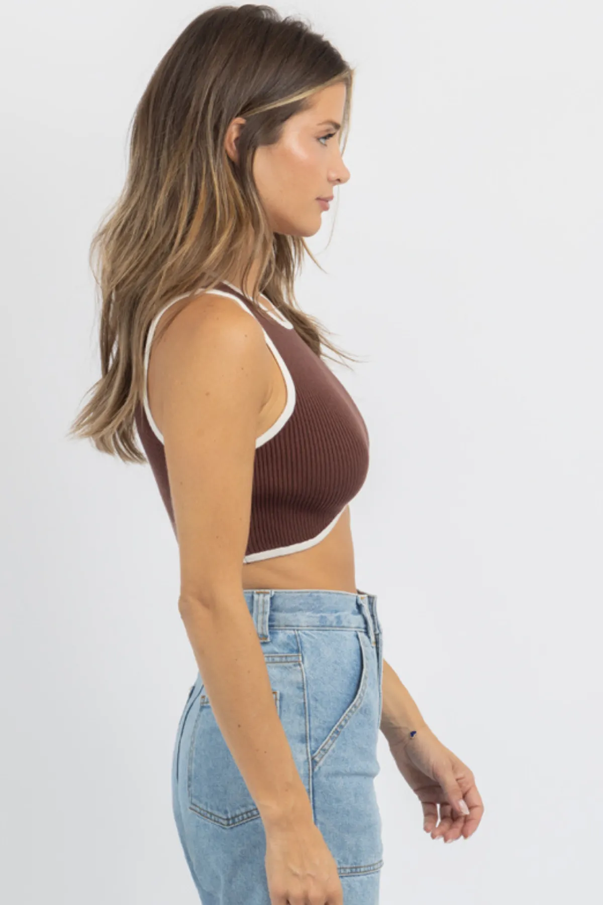 RENA CHOCOLATE + CREAM RIBBED CROP