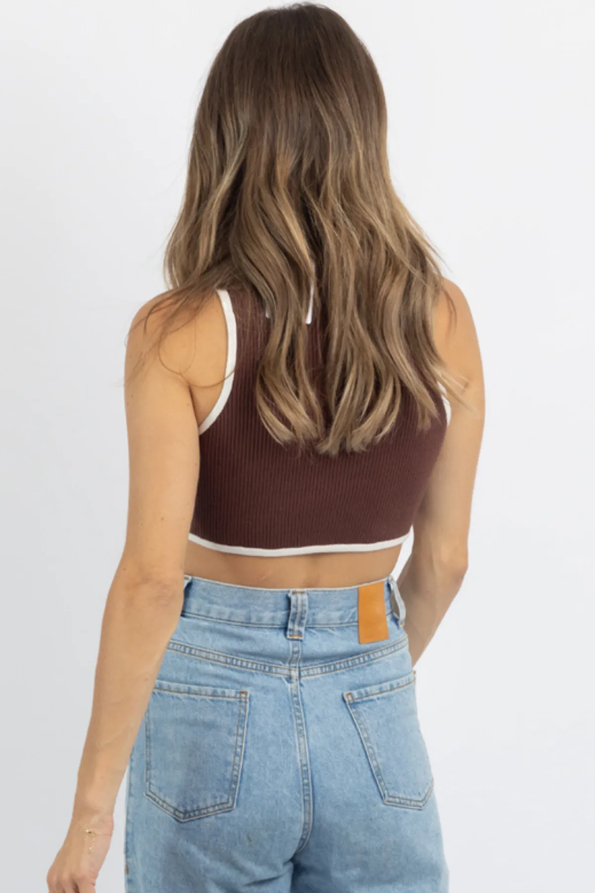 RENA CHOCOLATE + CREAM RIBBED CROP