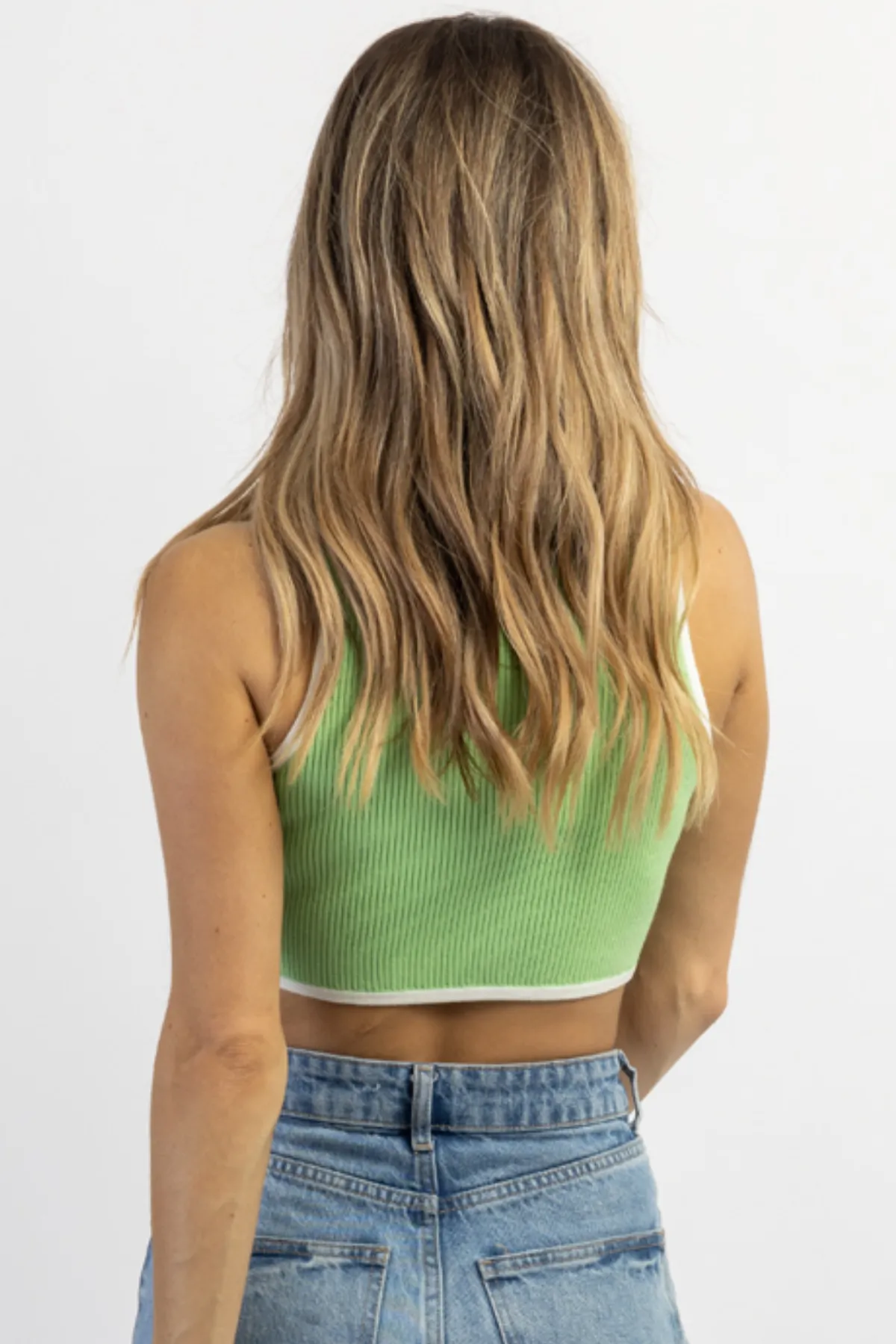 RENA GREEN + CREAM RIBBED CROP