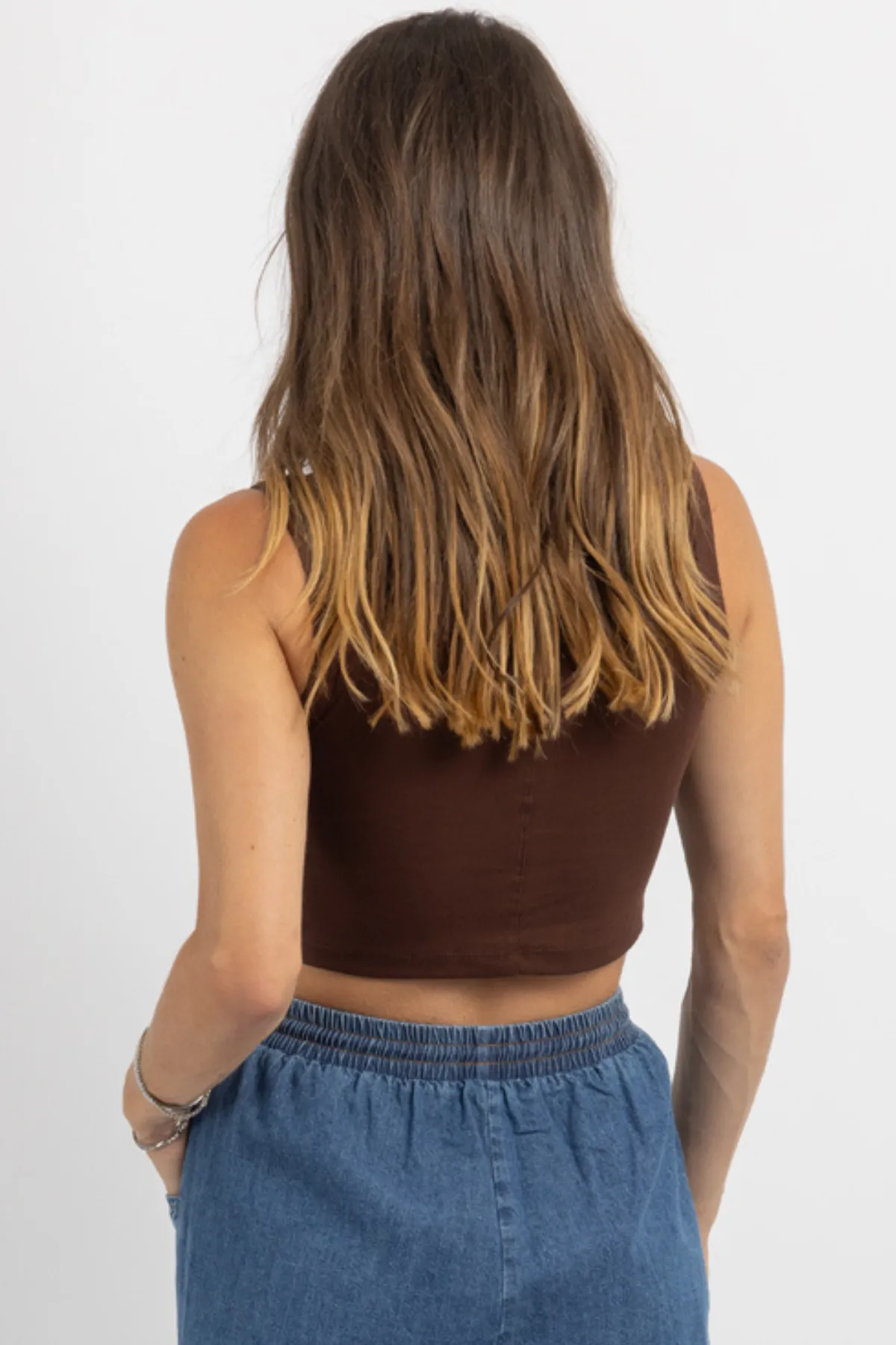 REPEAT BROWN RIBBED TANK