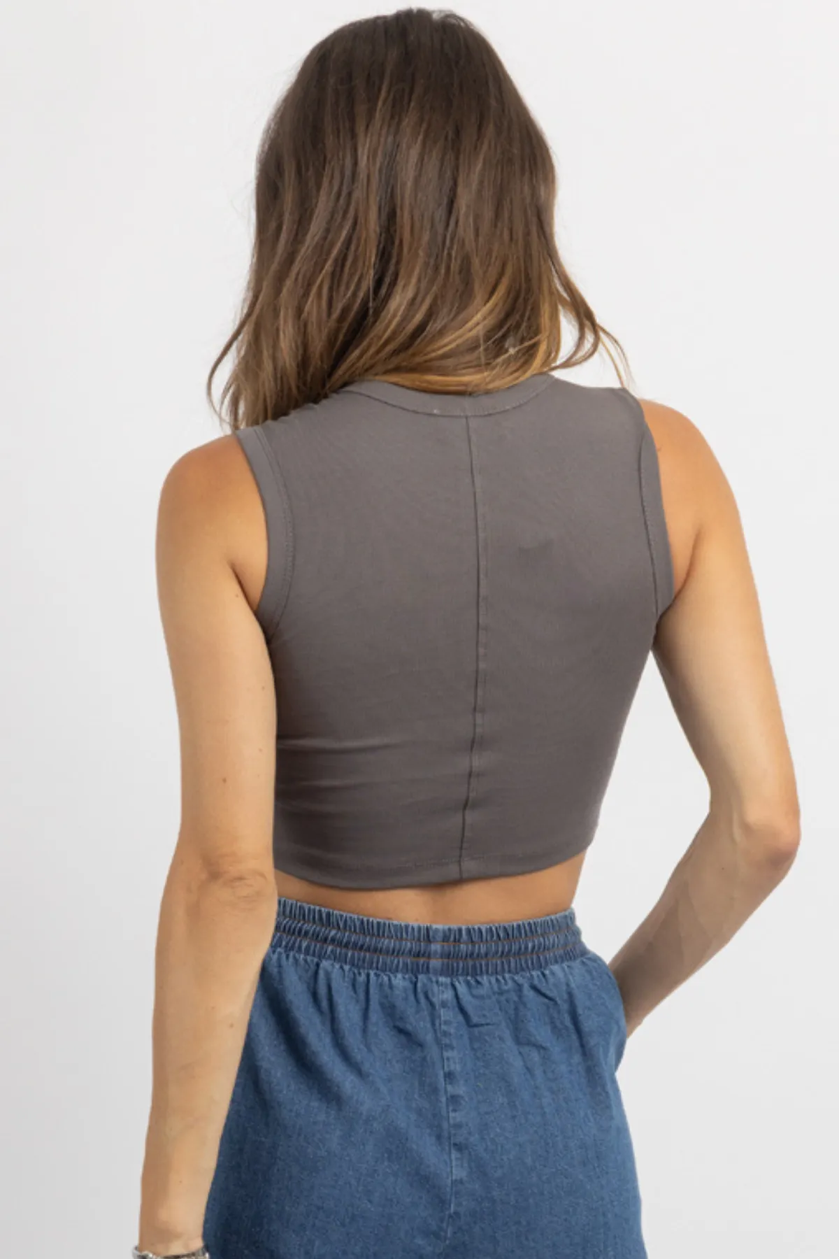 REPEAT GREY RIBBED TANK