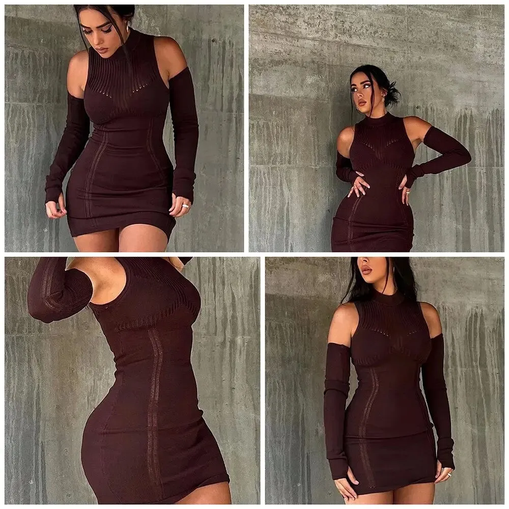 Ribbed Dress - Brown/Black/Green