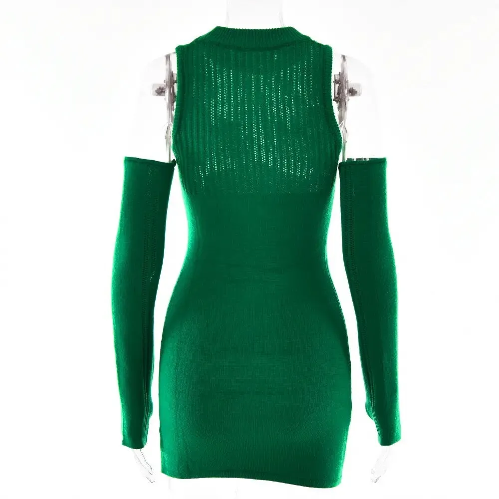 Ribbed Dress - Brown/Black/Green