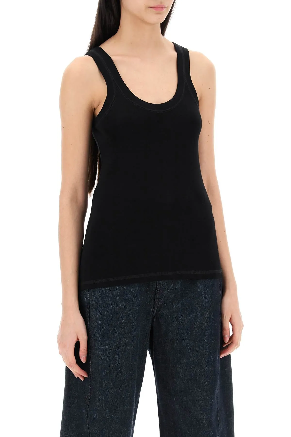 ribbed sleeveless top with TO1199 LJ1016 BLACK