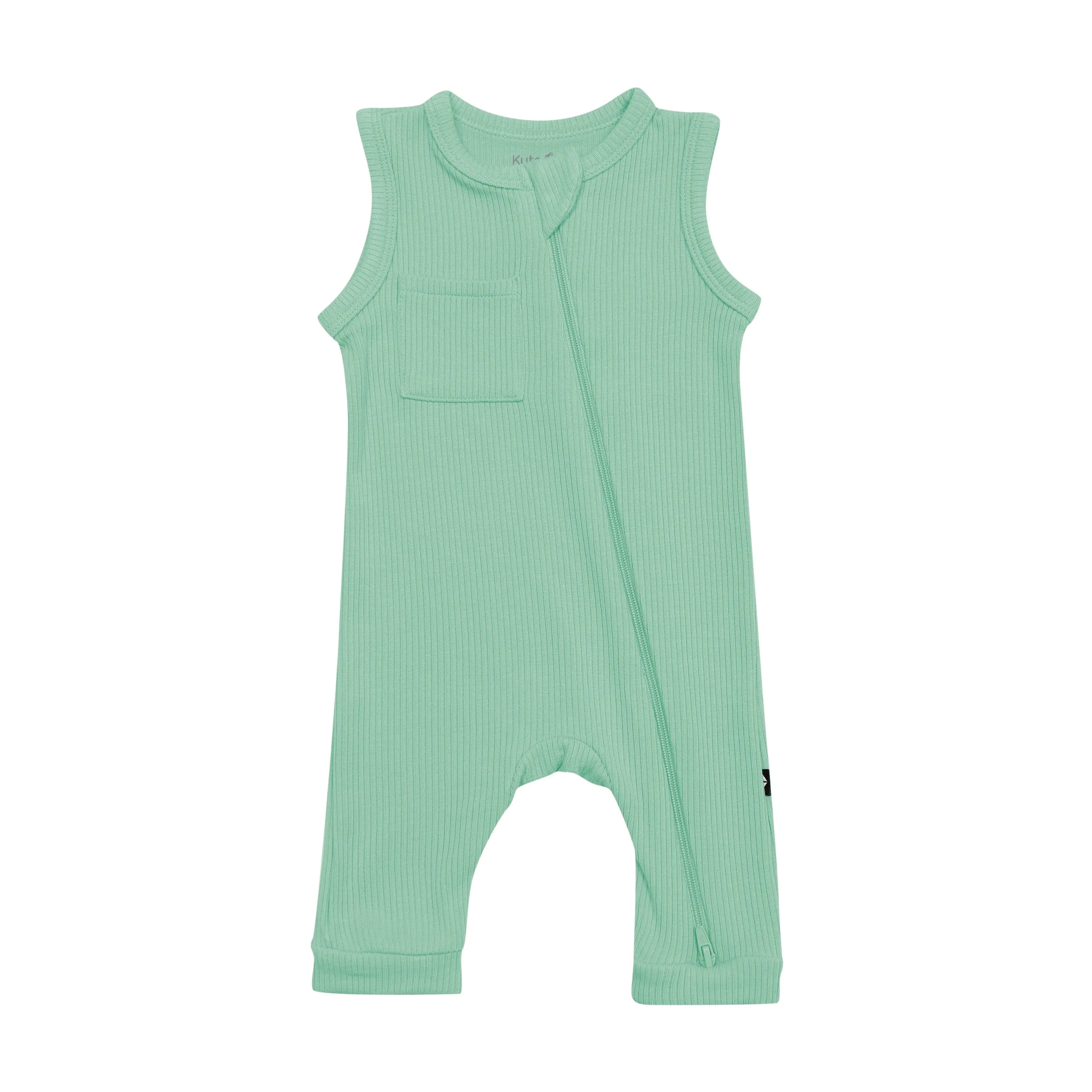 Ribbed Zippered Sleeveless Romper in Wasabi