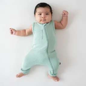 Ribbed Zippered Sleeveless Romper in Wasabi