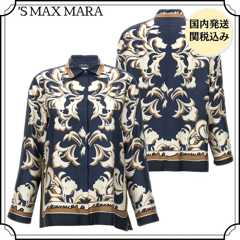 S Max Mara  |Flower Patterns Casual Style Silk Long Sleeves Party Style