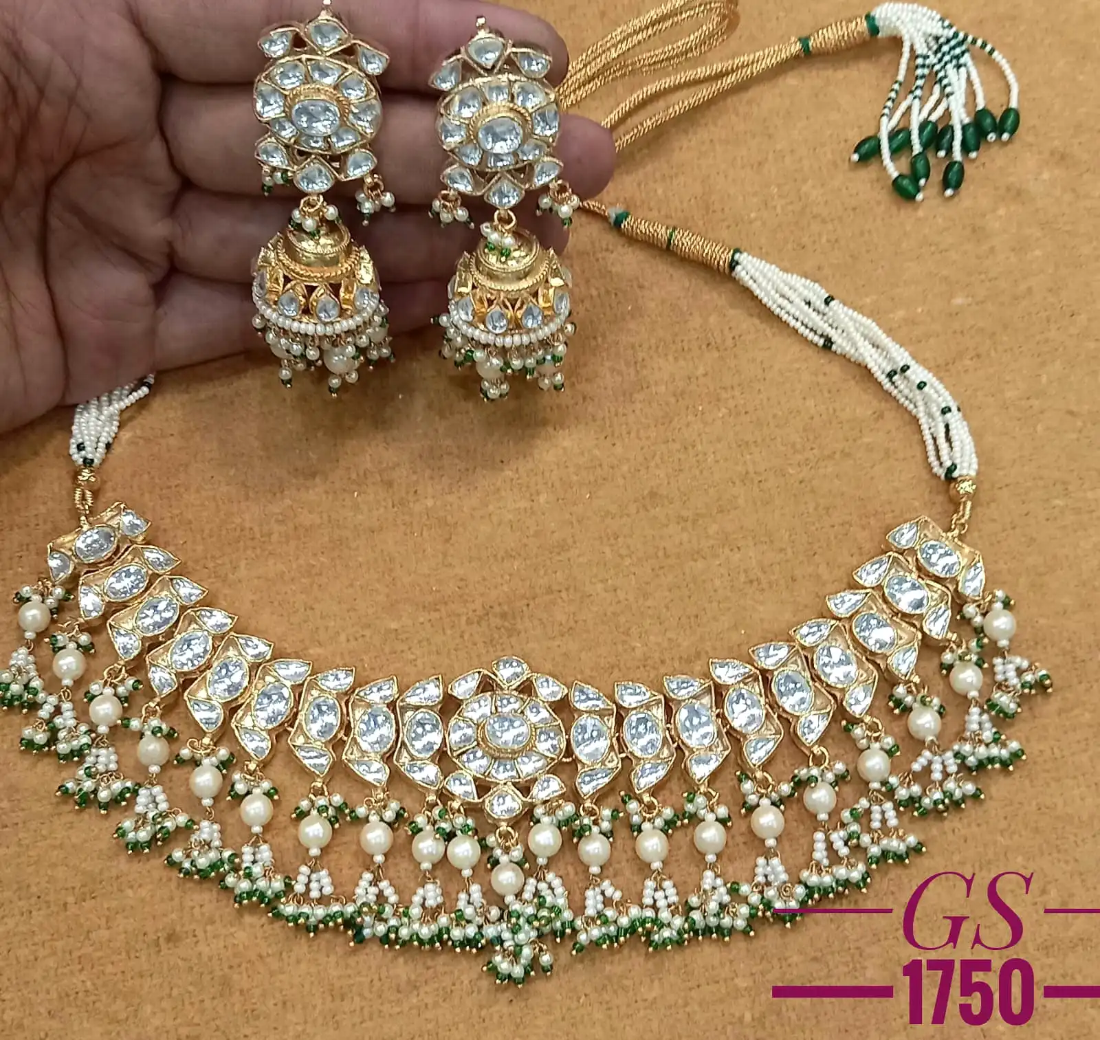 Sahara , Gold finish elegant Jadau Kundan Necklace Set for Women-NEER001JKD