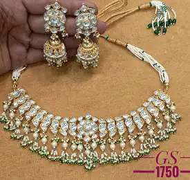 Sahara , Gold finish elegant Jadau Kundan Necklace Set for Women-NEER001JKD