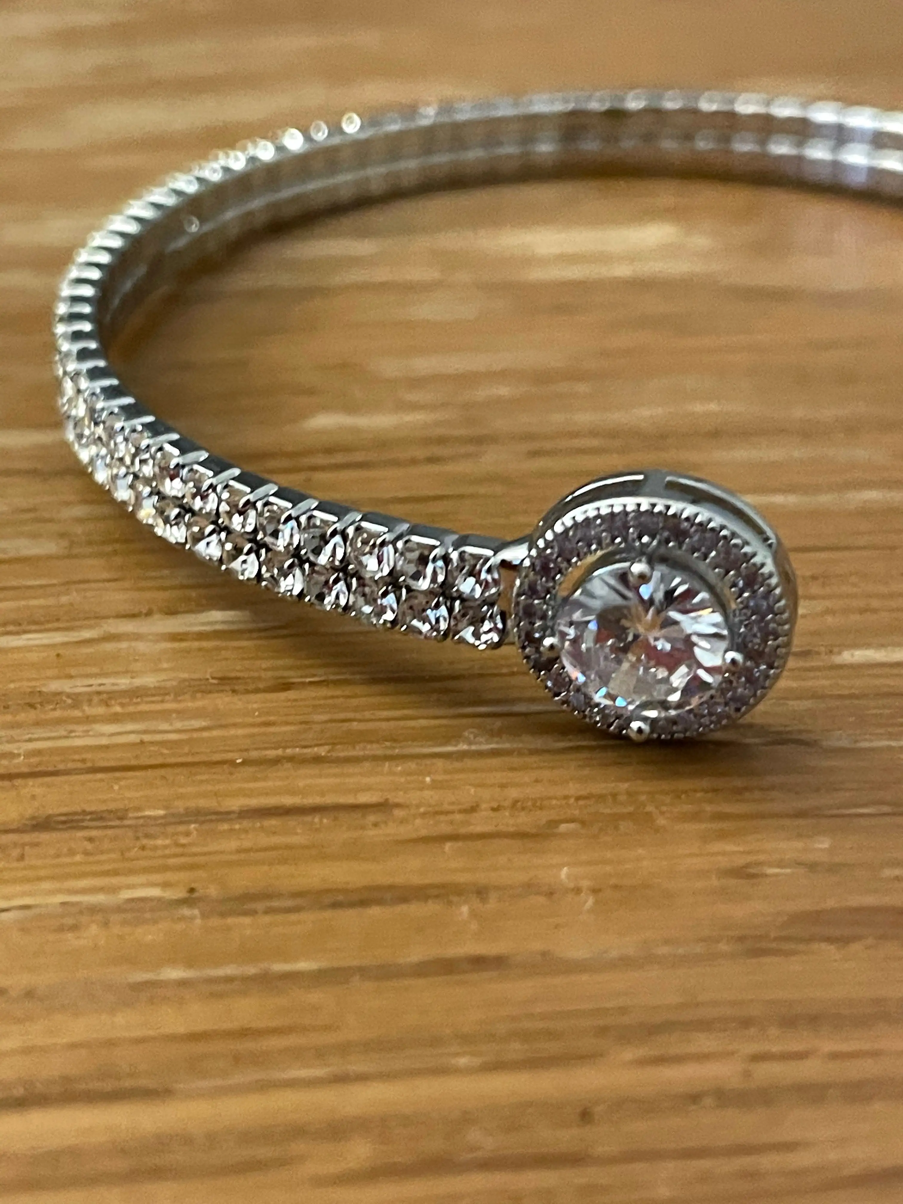 Silver Diamond Open Bracelet