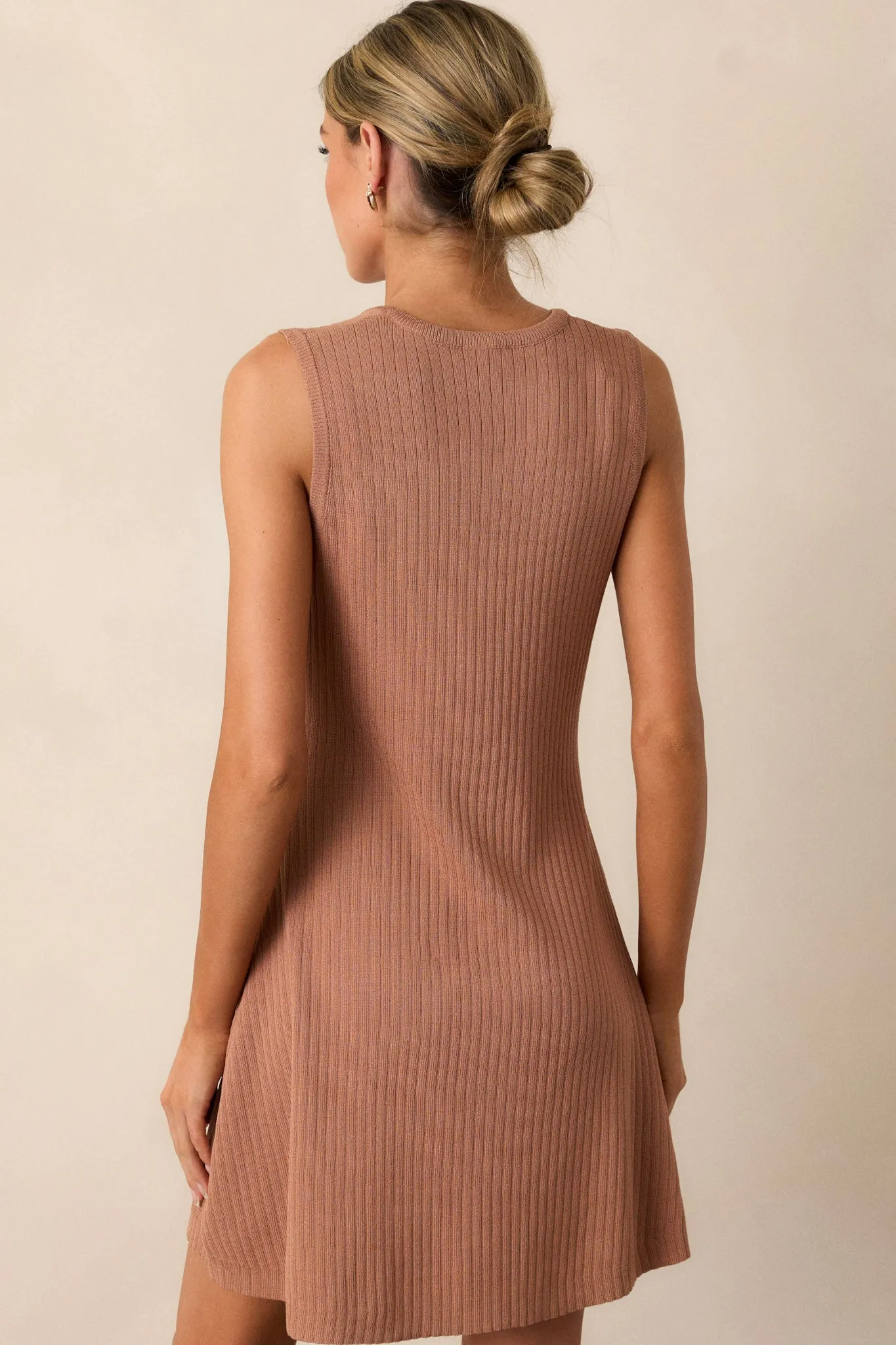 Simple Vibes Camel Brown Ribbed Knit Mini Dress