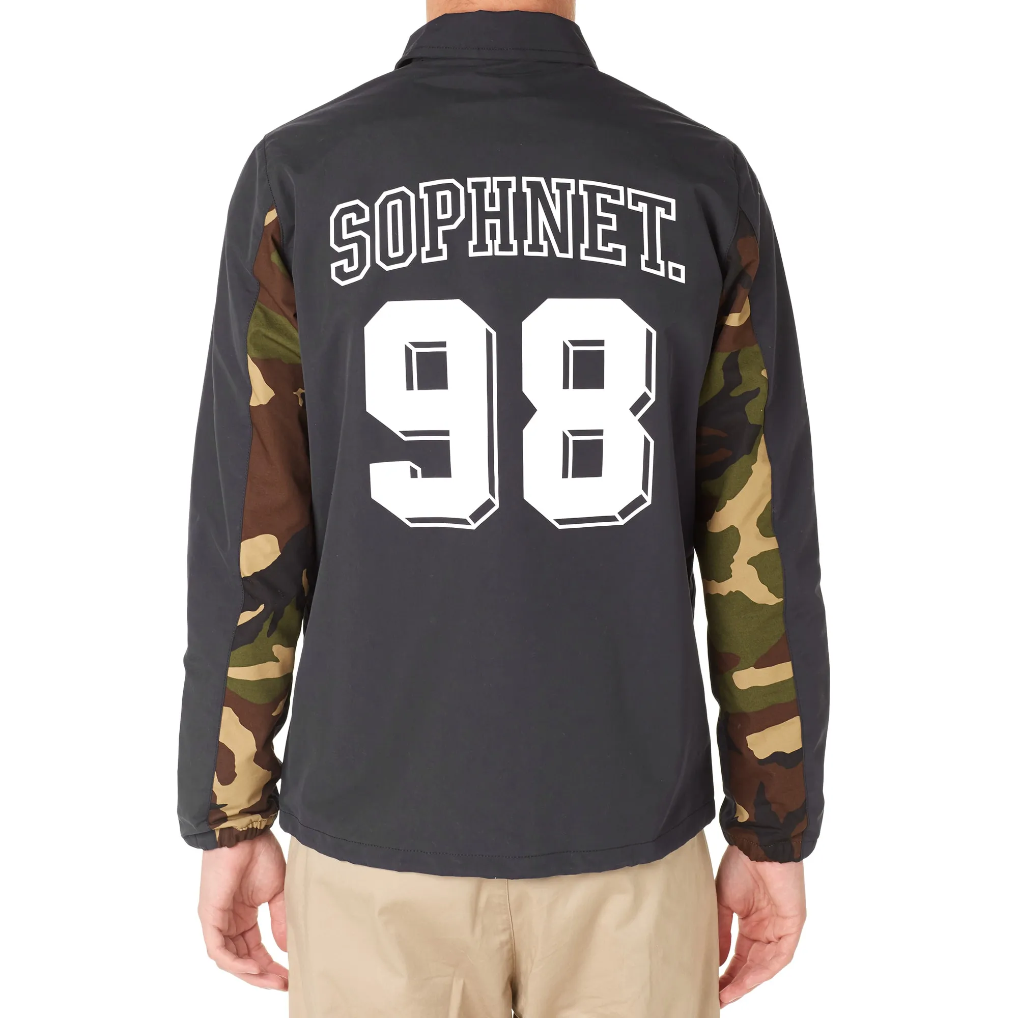 SOPHNET. Camouflage Panel Numbering Coach JacketBlack