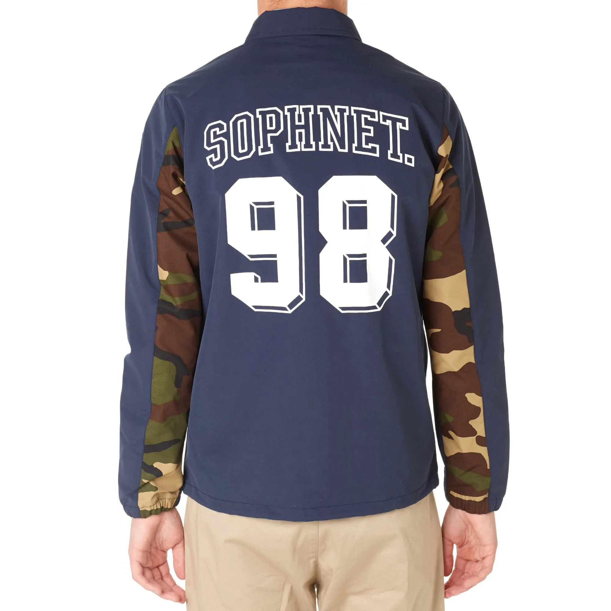 SOPHNET. Camouflage Panel Numbering Coach JacketNavy