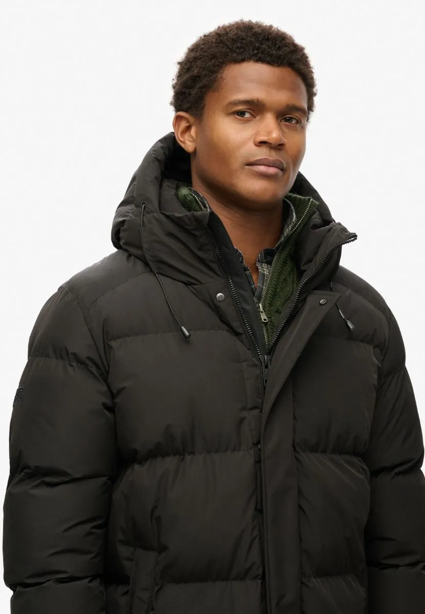 Superdry Hooded Sports Puffer Mid Length Jacket Black