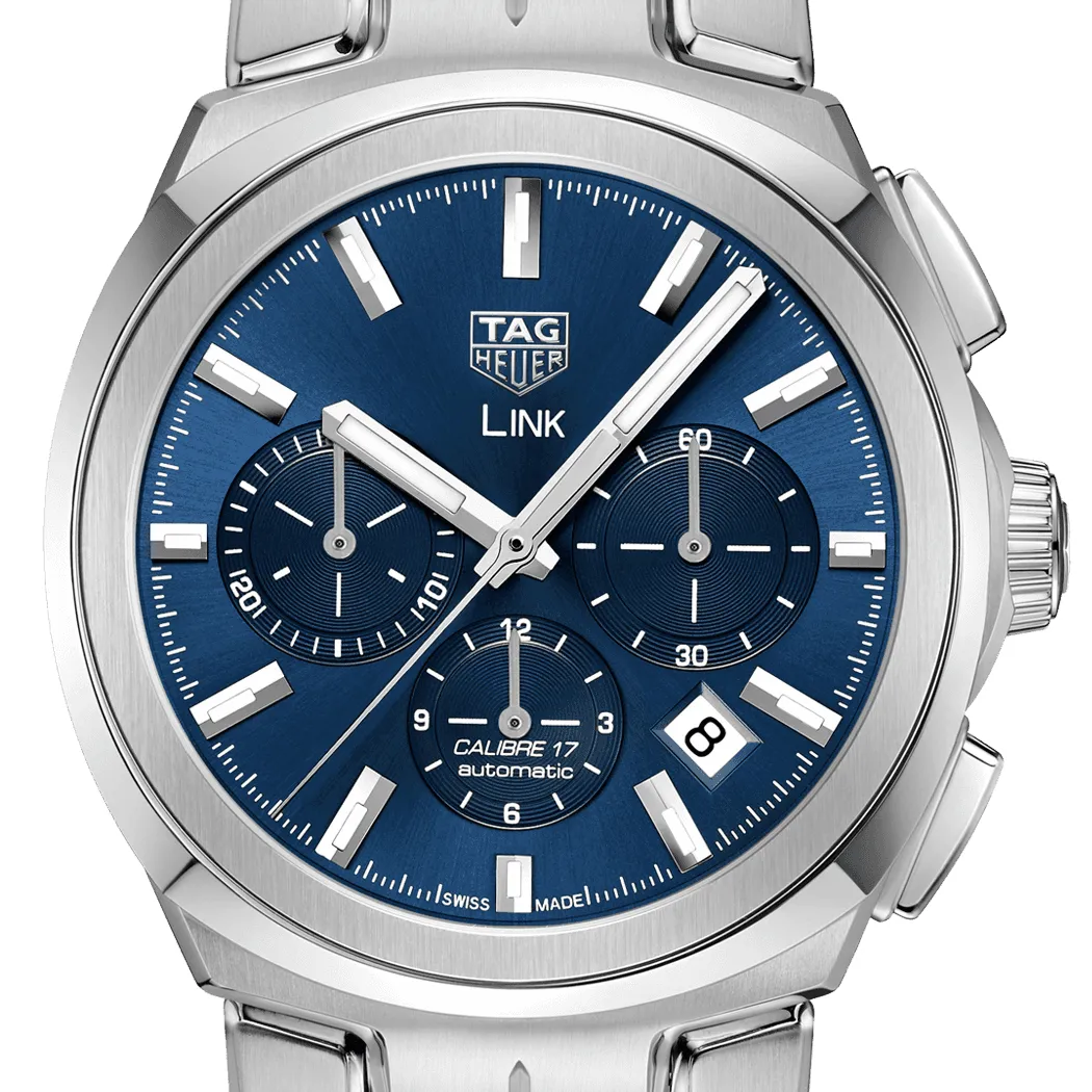 Tag Heuer 41MM Mens Calibre 17 Link Automatic Chronograph Blue Dial Watch CBC2112.BA0603