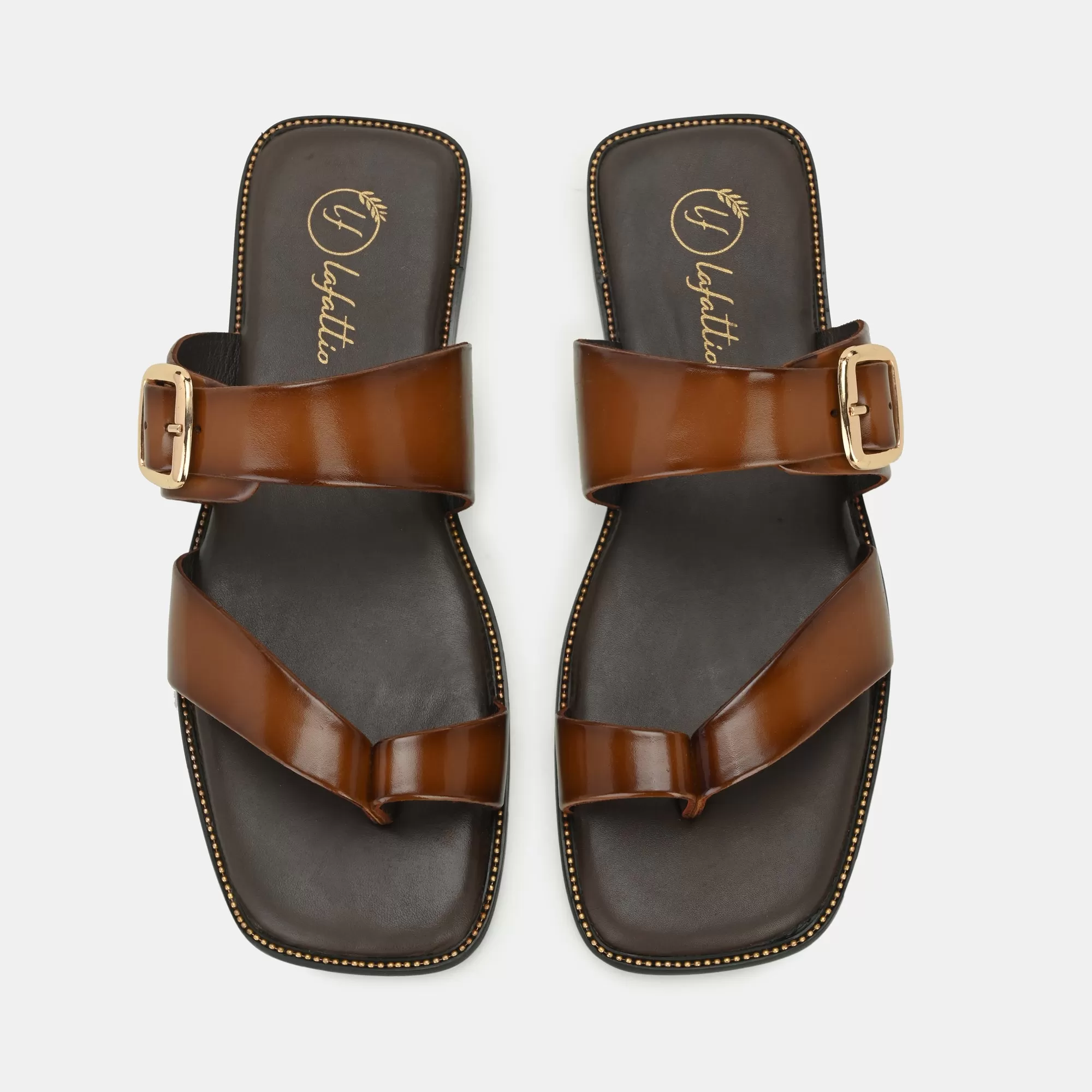 Tan Buckled Slippers By Lafattio